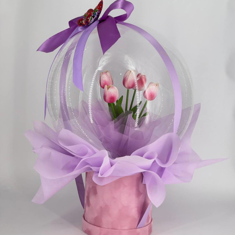 Designer bouquet with a ball of artificial tulips, standart