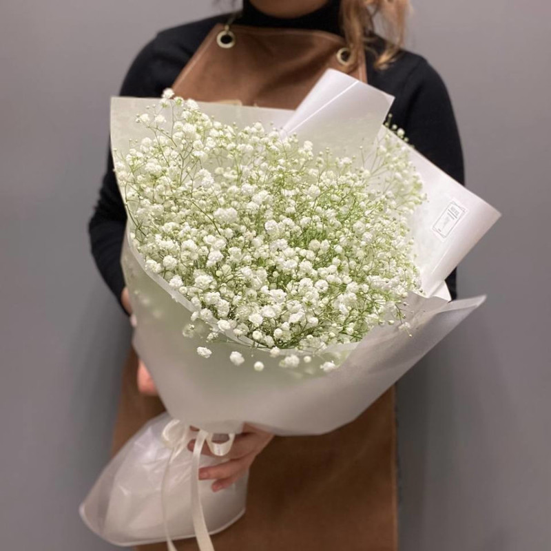 Bouquet of white gypsophila in a package, standart