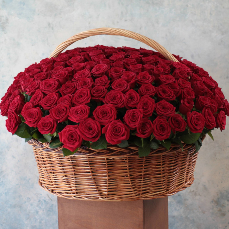 Basket with 201 roses "Red Naomi", standart