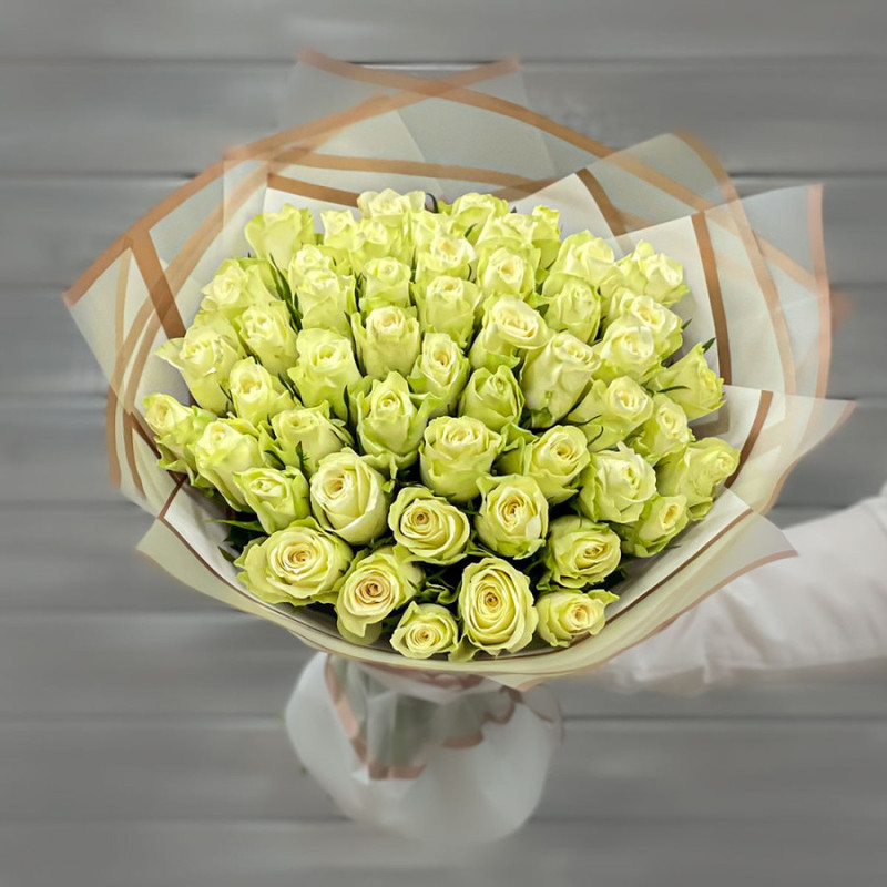 Bouquet of 51 white roses 40 cm in a package, standart