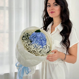 Bouquet with airy blue hydrangea