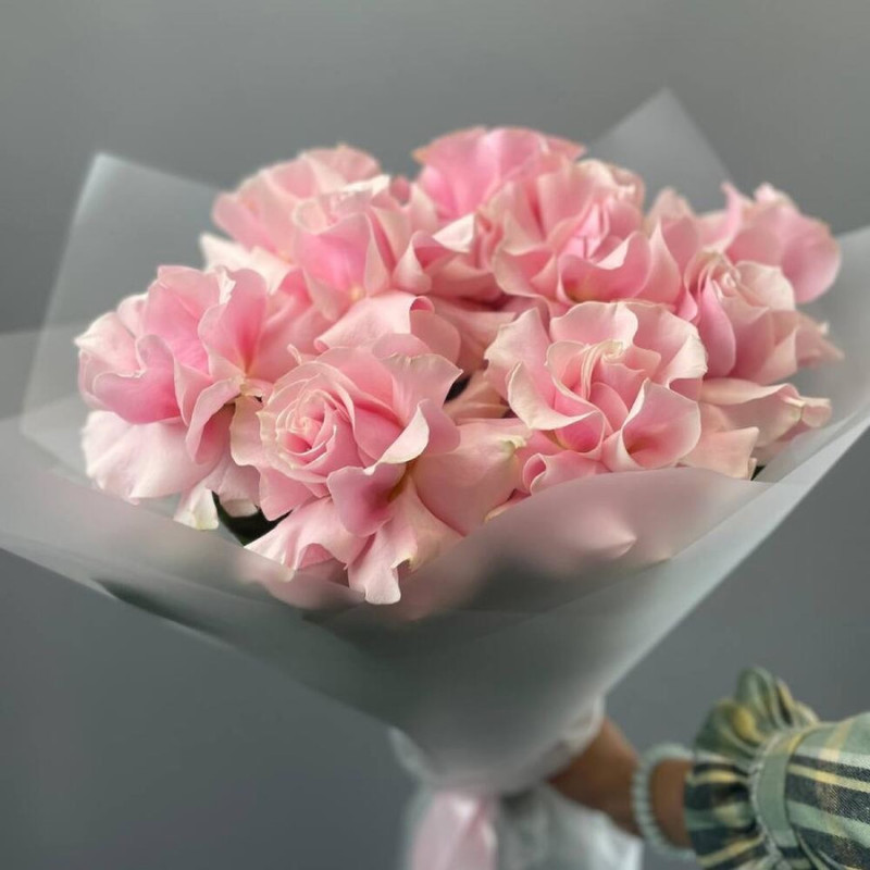 Букет из 9 розовых французских роз 50 см, стандартный