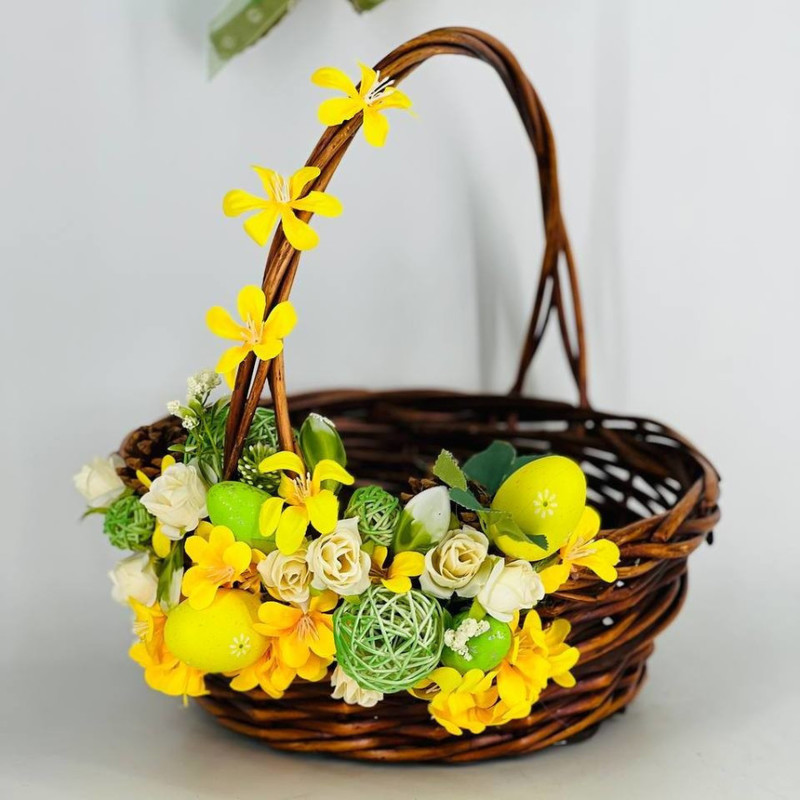 Easter basket with artificial flowers, standart