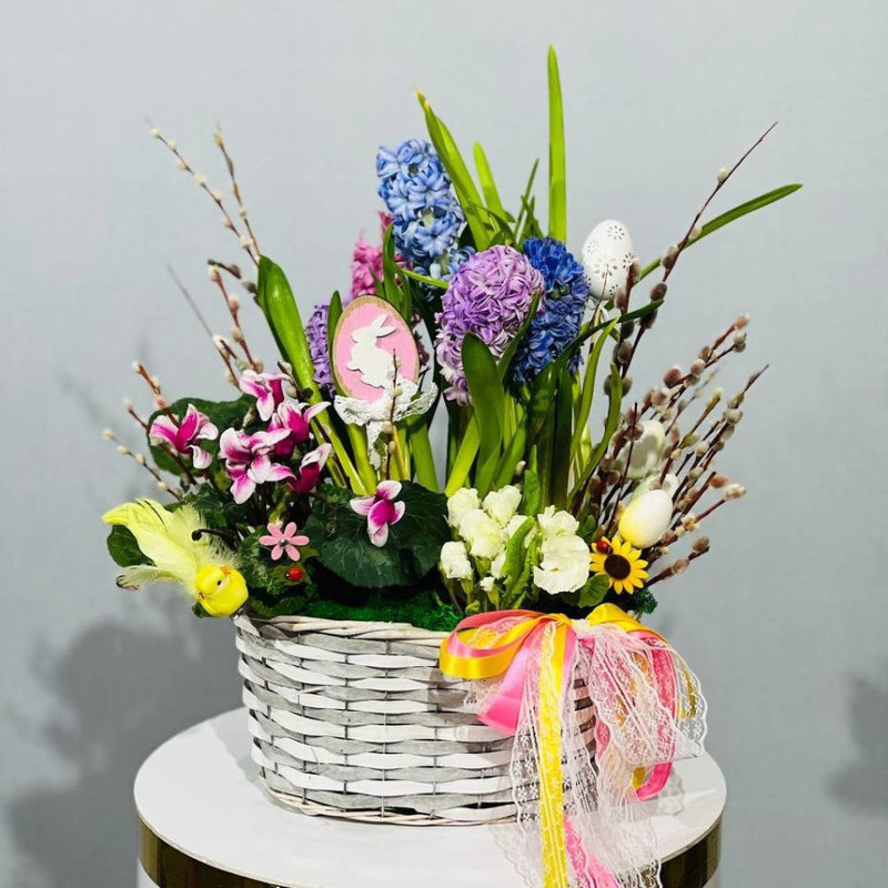 Easter gift spring mini garden with willow branches, standart