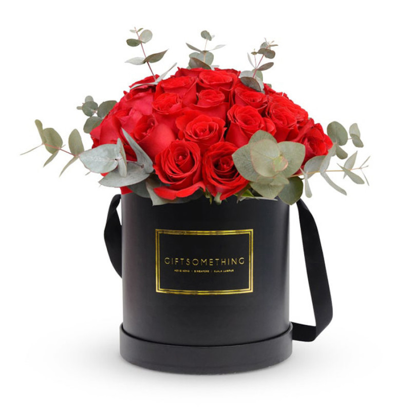 Hat box with burgundy rose, standart