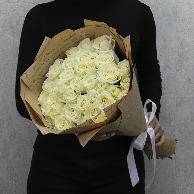 35 white roses "Avalanche" 60 cm in kraft paper, standart