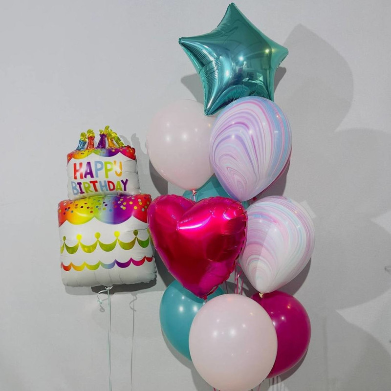 Birthday balloons with foil cake figure, standart