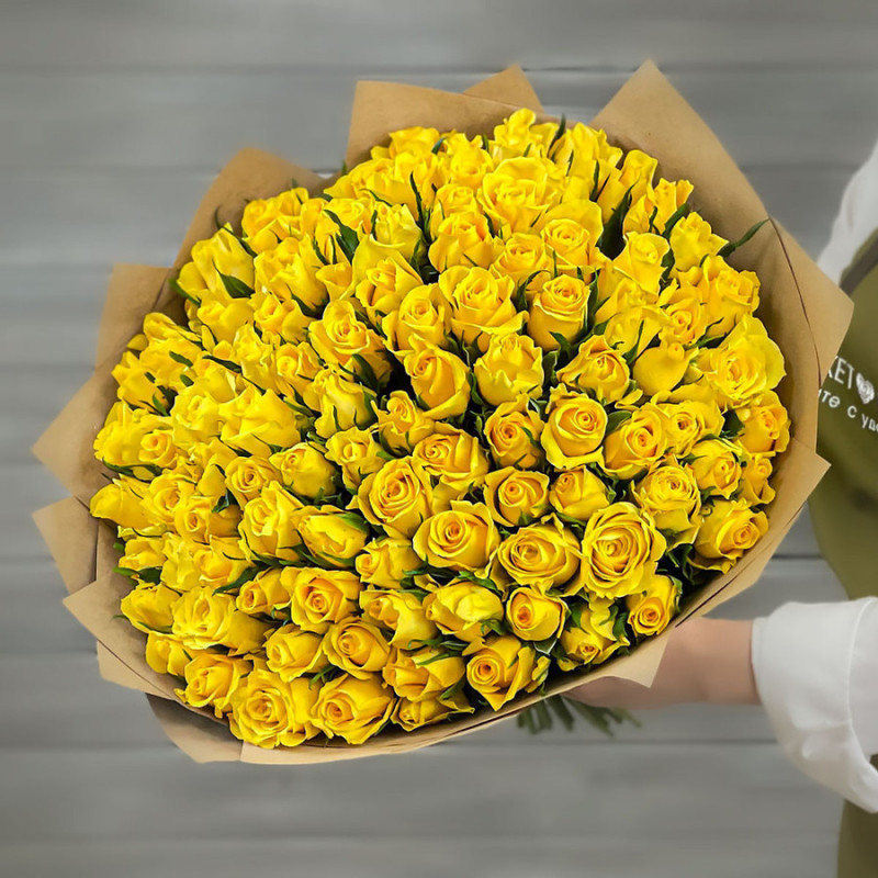 Bouquet of 101 yellow roses 40 cm in craft, standart