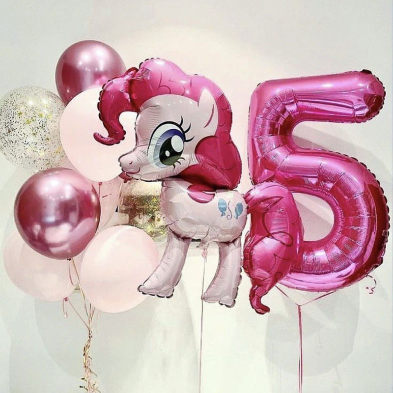 Воздушные шары на день рождения для девочки с цифрой и пони Пинки Пай, стандартный
