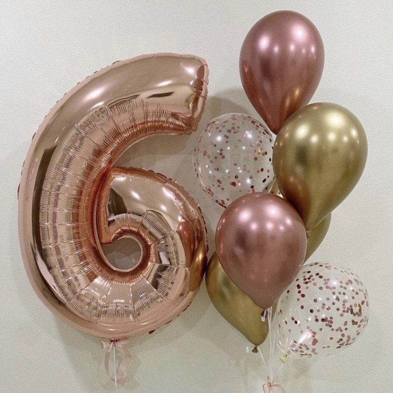Balloons rose gold with number 6, standart