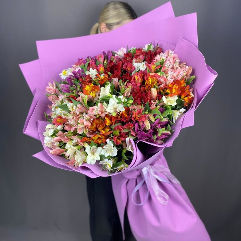 Bouquet of 51 alstroemeria mix in designer decoration 70 cm, standart