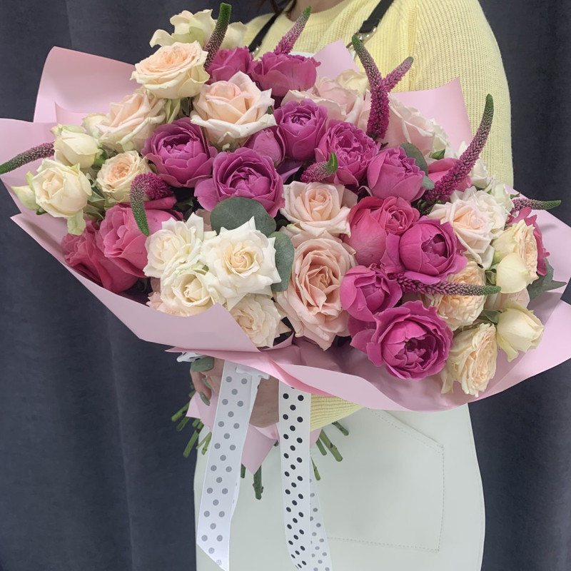 Combined bouquet with peony roses, standart
