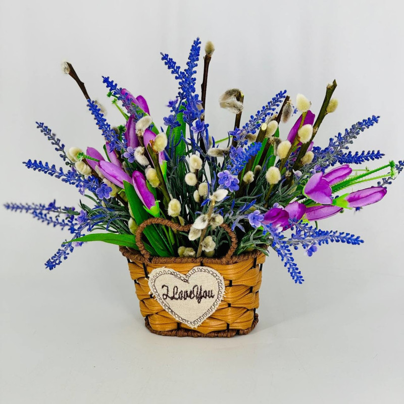Easter gift interior bouquet of willow and artificial flowers, standart