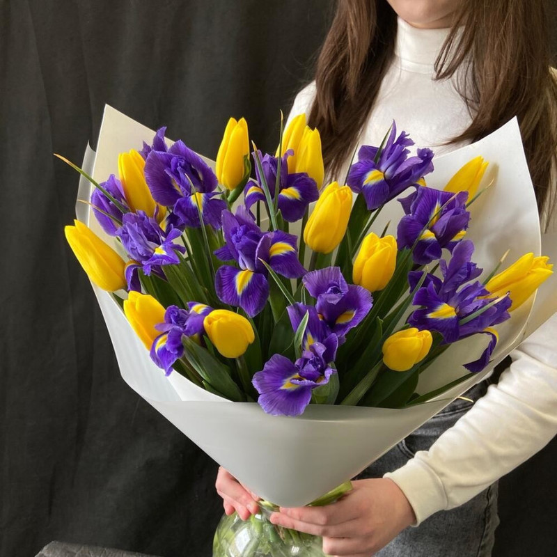 Bouquet of irises and tulips, standart