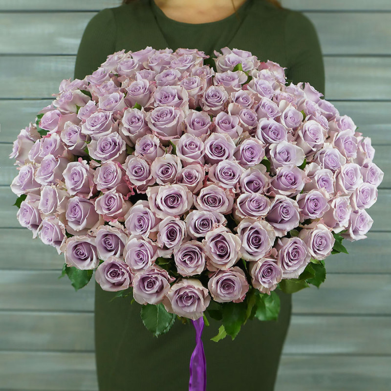 101 lilac roses with ribbon (40 cm), standart