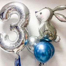 Birthday balloons with number and rabbit
