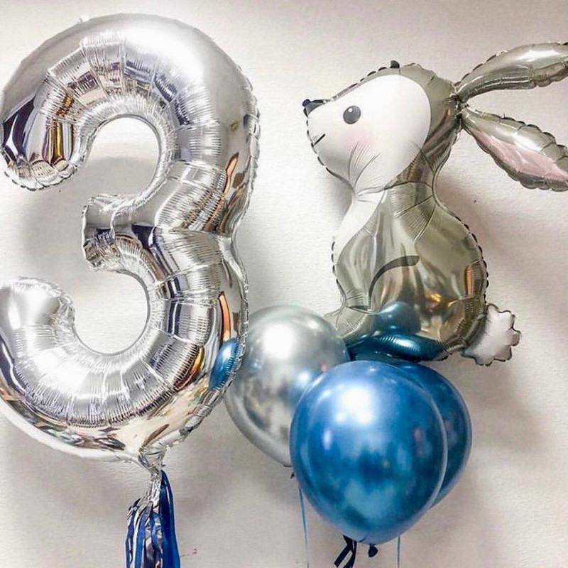 Birthday balloons with number and rabbit, standart