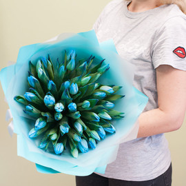 Букет тюльпанов "Голубые тюльпаны" (31 шт в шляпной коробке)