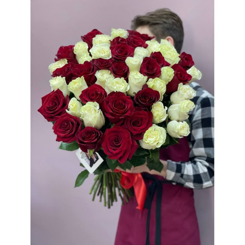 51 red and white roses, standart