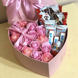 Bouquet of soap in a box with sweets
