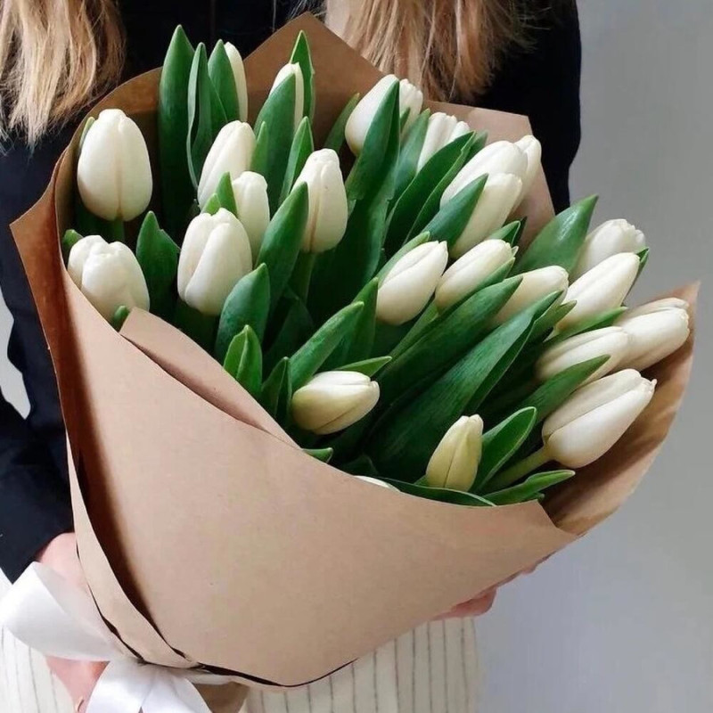 Bouquet of 25 white tulips, standart