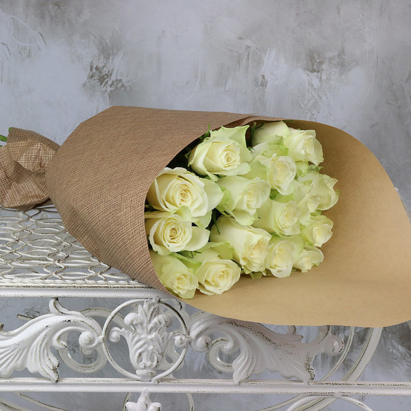 Bouquet of 15 white roses 40 cm craft, premium