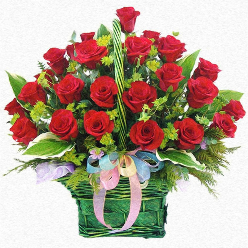 Basket with 31 roses, standart