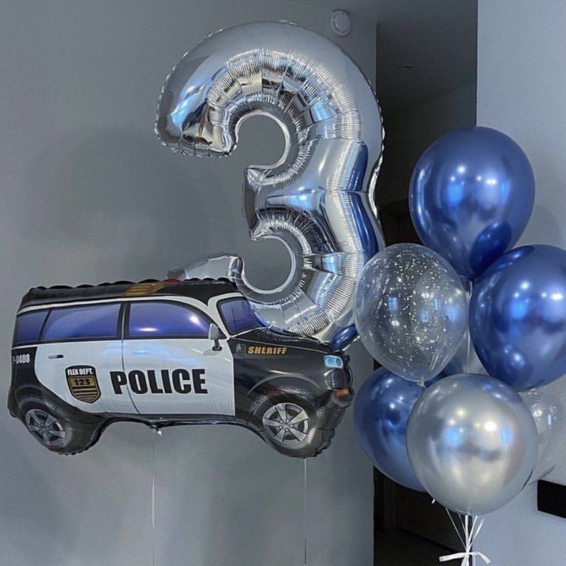 Birthday balloons with police car, standart