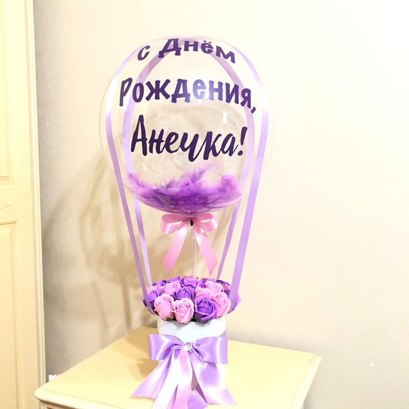 Soap flowers in a box with a ball, standart