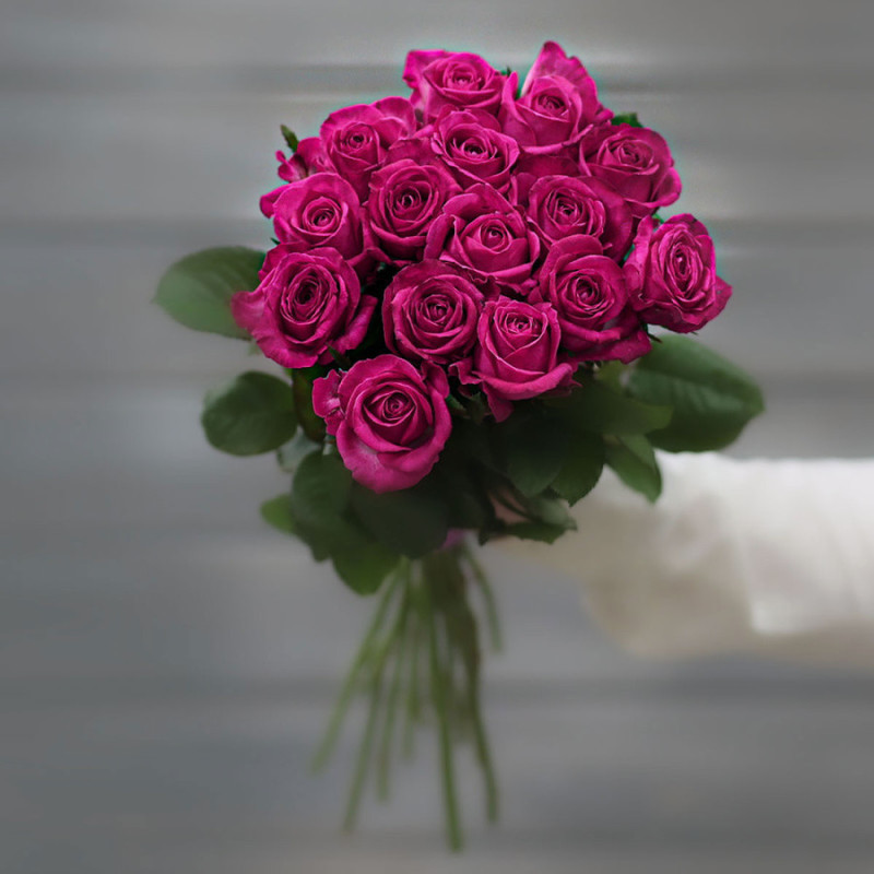 Bouquet of crimson roses (Russia) with 60 cm ribbon, mini