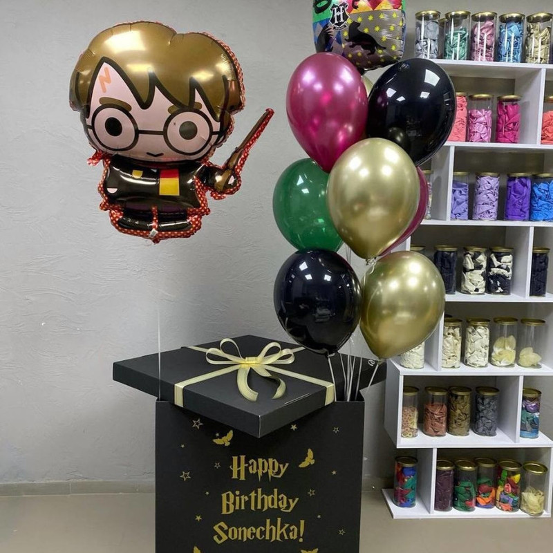Surprise box with balloons in the style of Harry Potter, standart