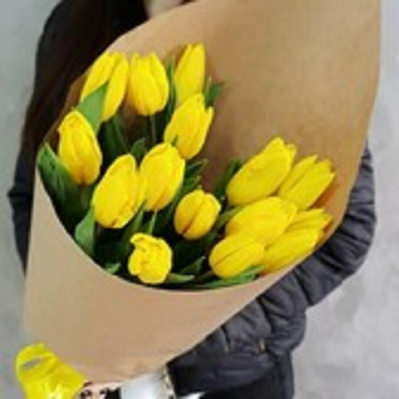 Yellow tulips in packaging, standart