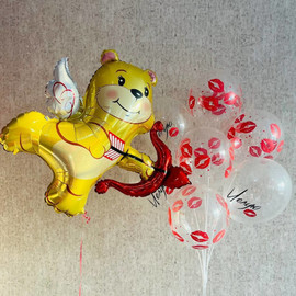 Воздушные шары на 14 февраля с фольгированной фигурой Купидон медвежонок