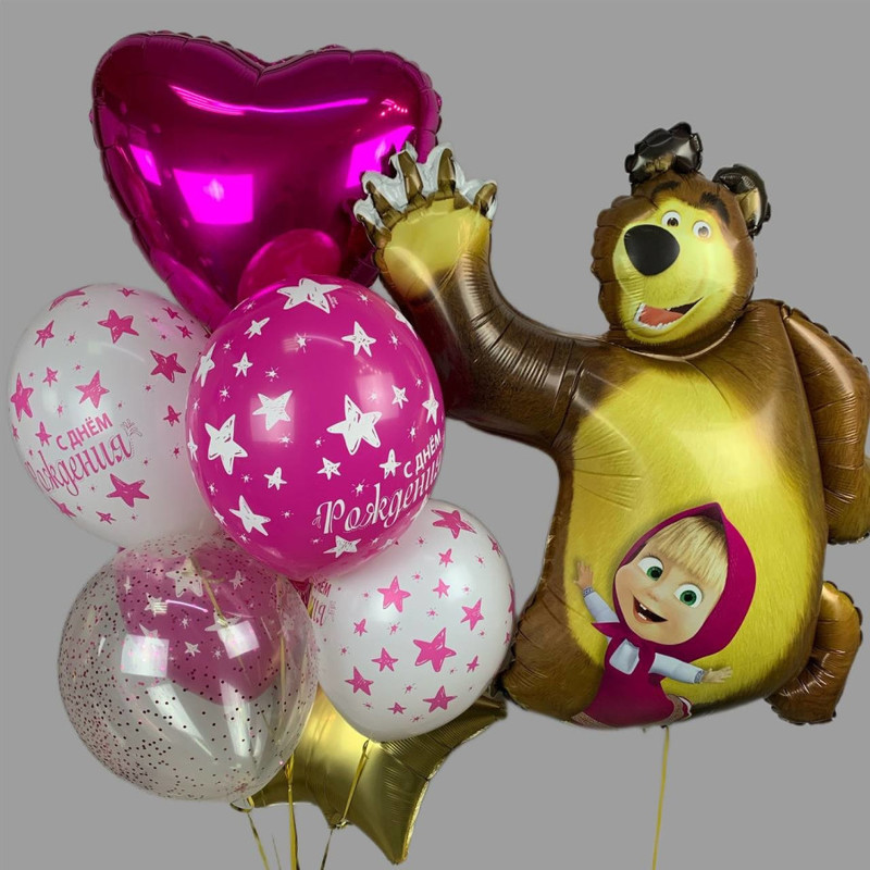 Set of Masha and the Bear balloons with 1 fountain, standart