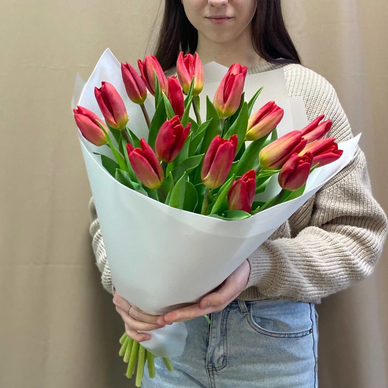 Bouquet of 17 red tulips, standart