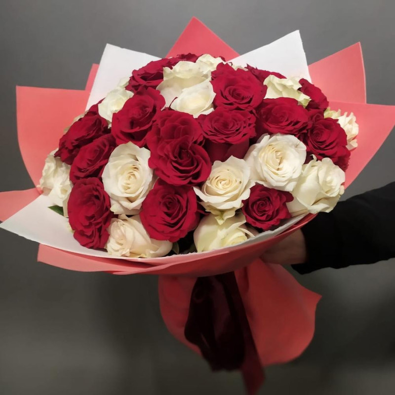 Bouquet 51 rose mix red and white, standart