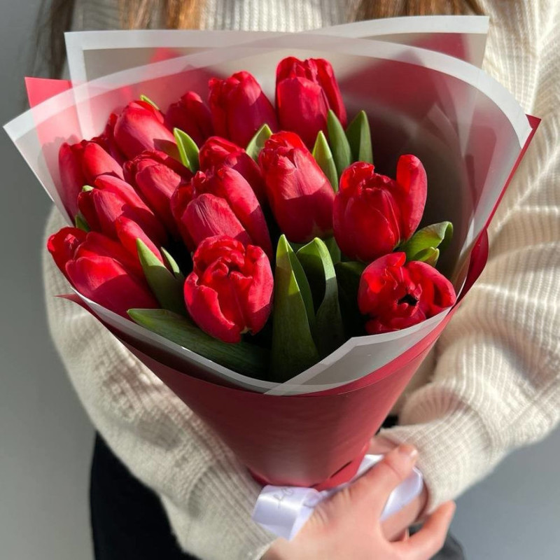 Bouquet of 15 red tulips, standart