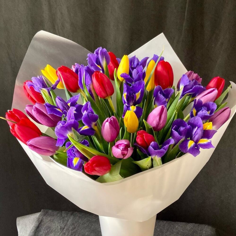 Bouquet of irises and tulips, standart