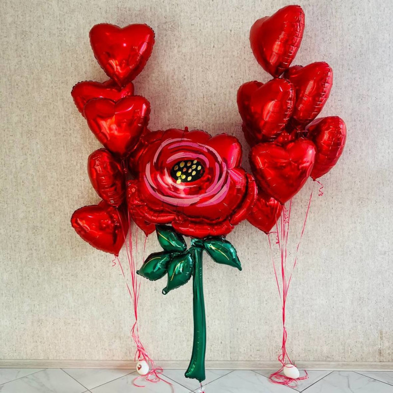 Воздушные шары на 14 февраля шар гигантская роза с красными сердцами, стандартный