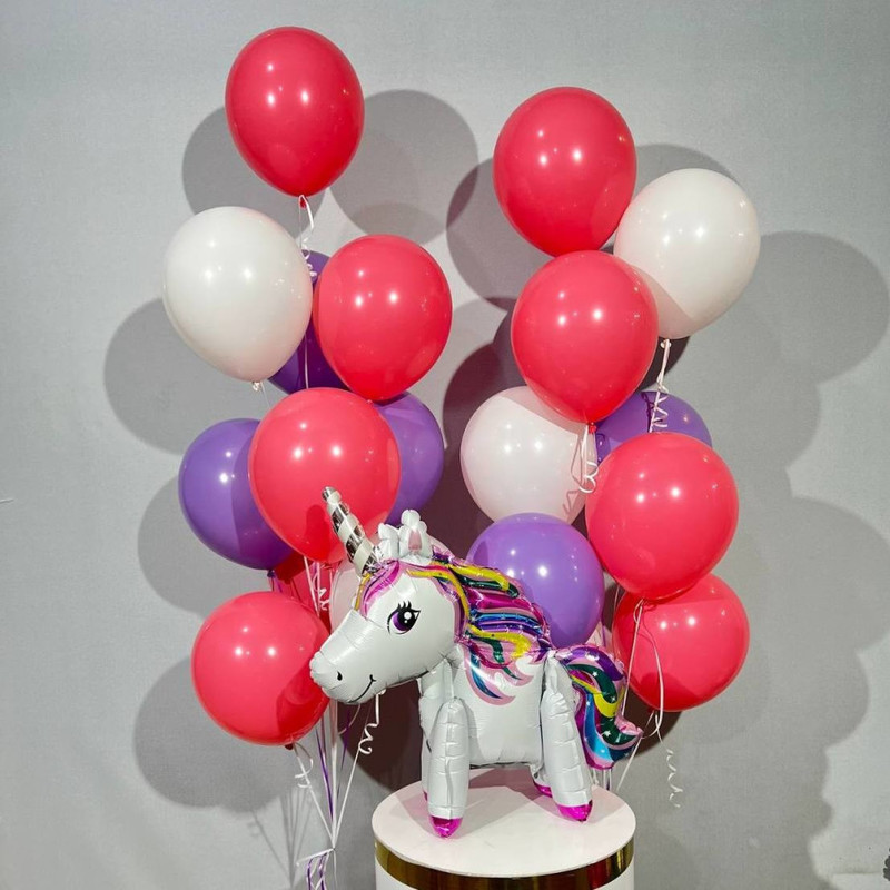 A gift for a girl a set of balloons with a unicorn, standart