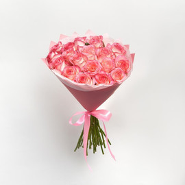 Bouquet of 19 pink roses in designer packaging 50 cm