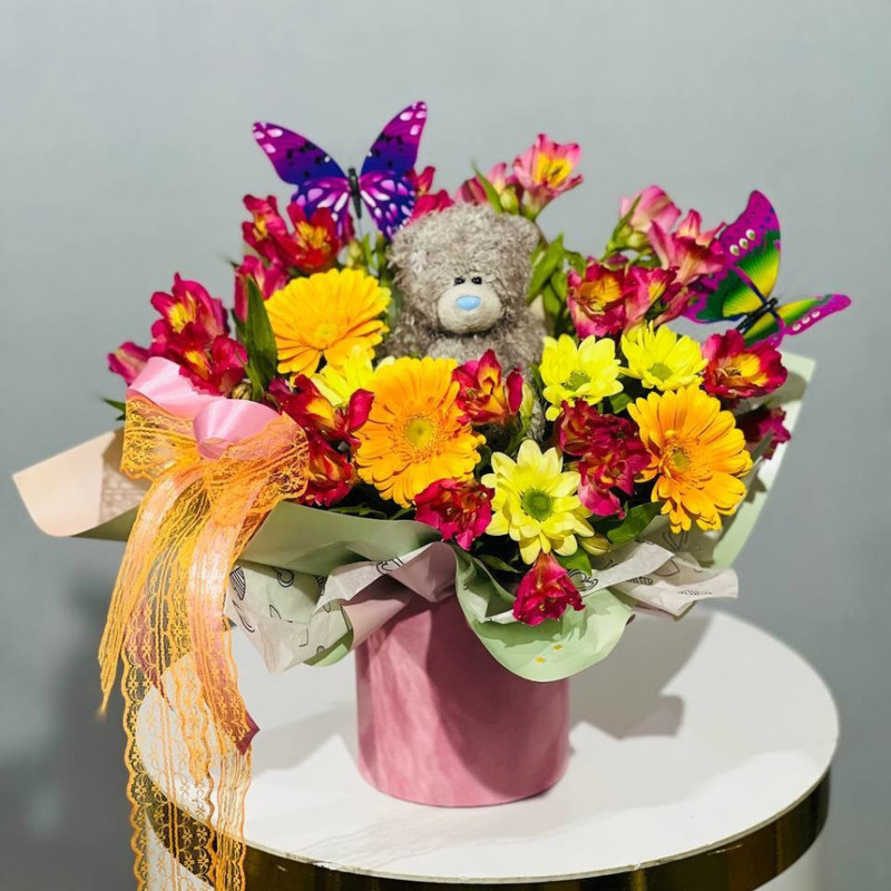 Bouquet with soft toy teddy bear, standart