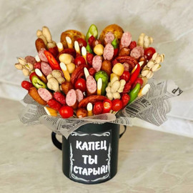 Bouquet for a man of sausages and snacks