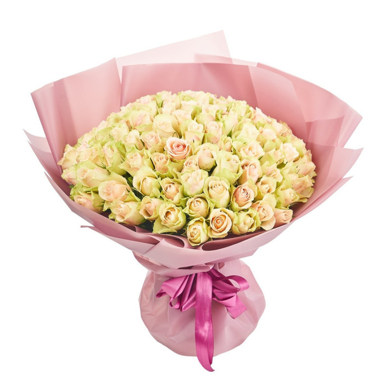 Bouquet of 101 pale pink Kenyan roses in a package, standart