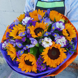 Bouquet with sunflowers and irises