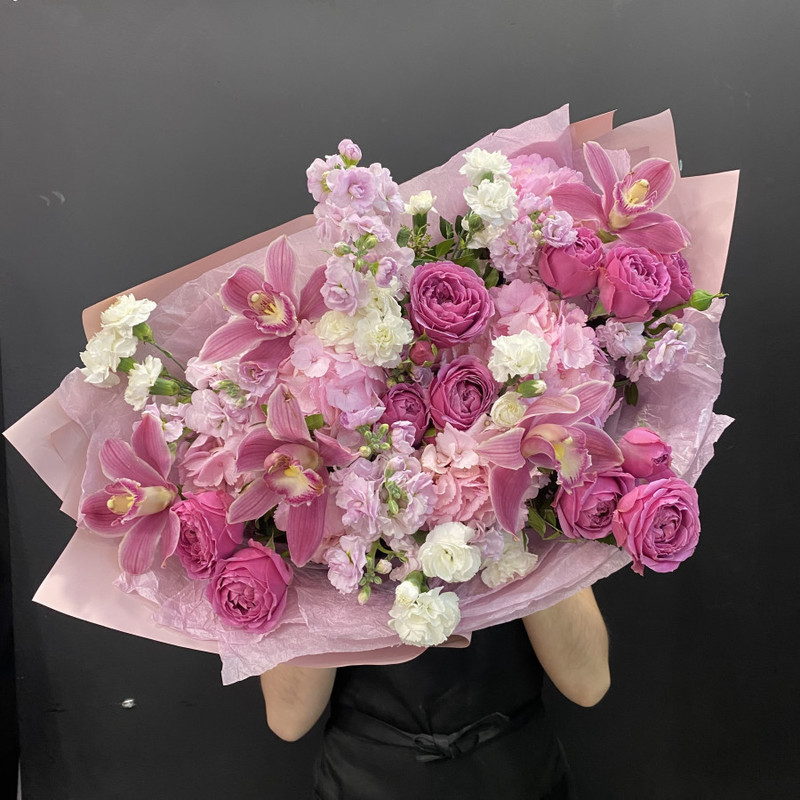 Author's bouquet with Orchids "Strawberry yogurt", standart
