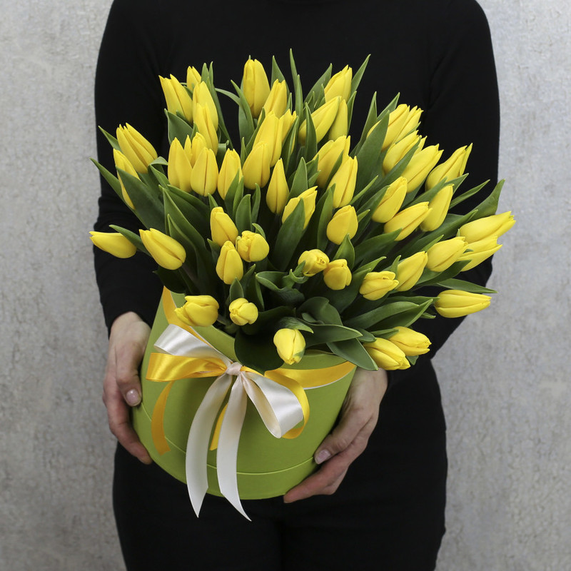 51 yellow tulips in a box, standart