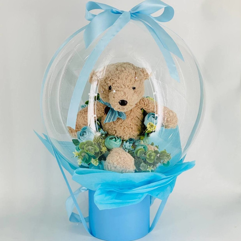 Bouquet with a ball and a soft toy for discharge, standart