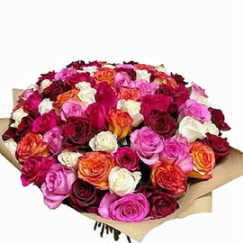 Букет из 75 разноцветных роз 60 см