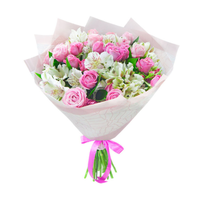Delicate bouquet of spray roses and alstroemeria, standart